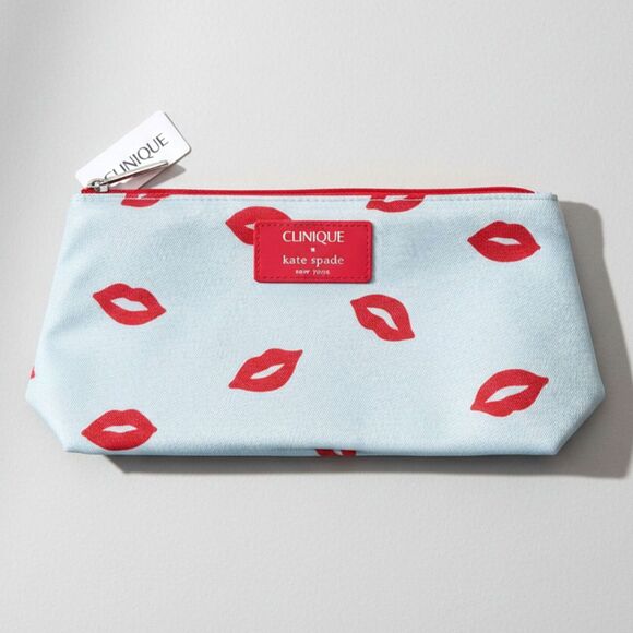 NWT Clinique x Kate Spade New York Cosmetic Makeup Bag Red Lip Print Pouch Case - Picture 1 of 7